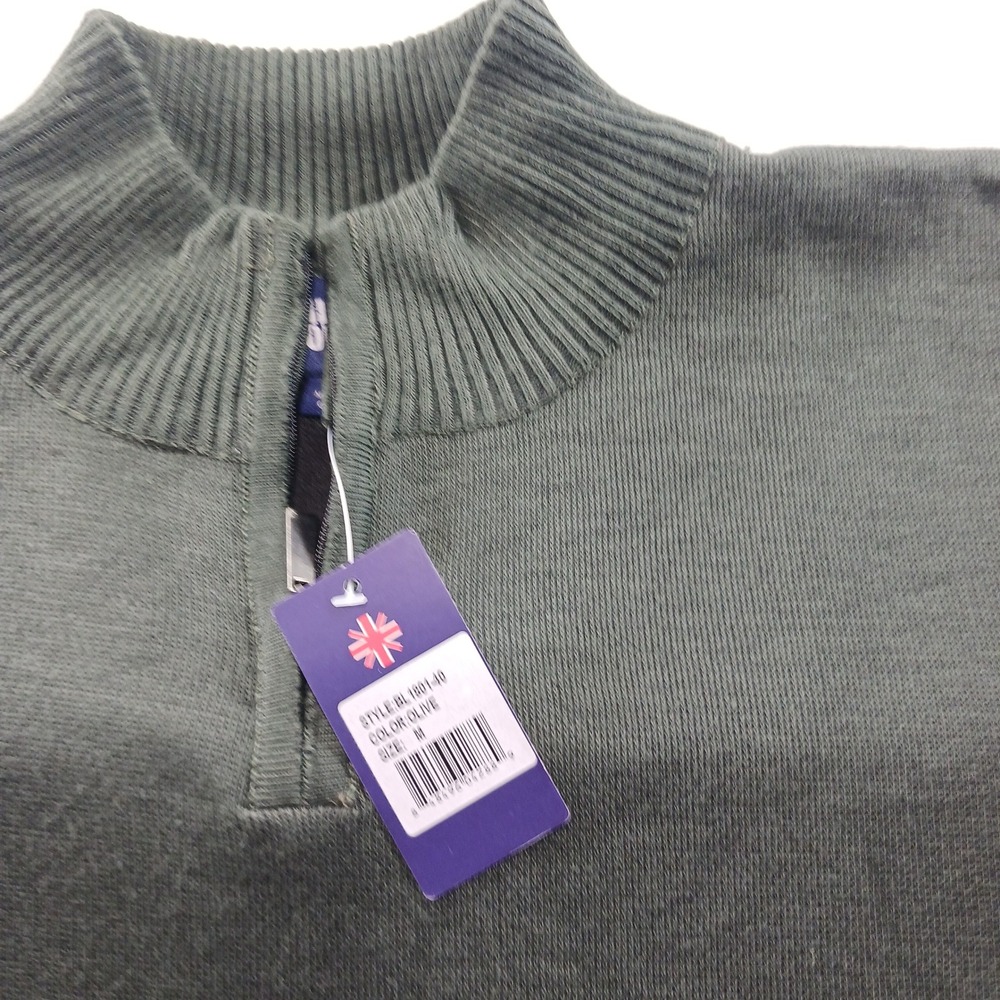 Billy London Mens Olive Green Quarter Zip Sweater Mock Neck BL1801-40 NEW - Picture 3 of 9